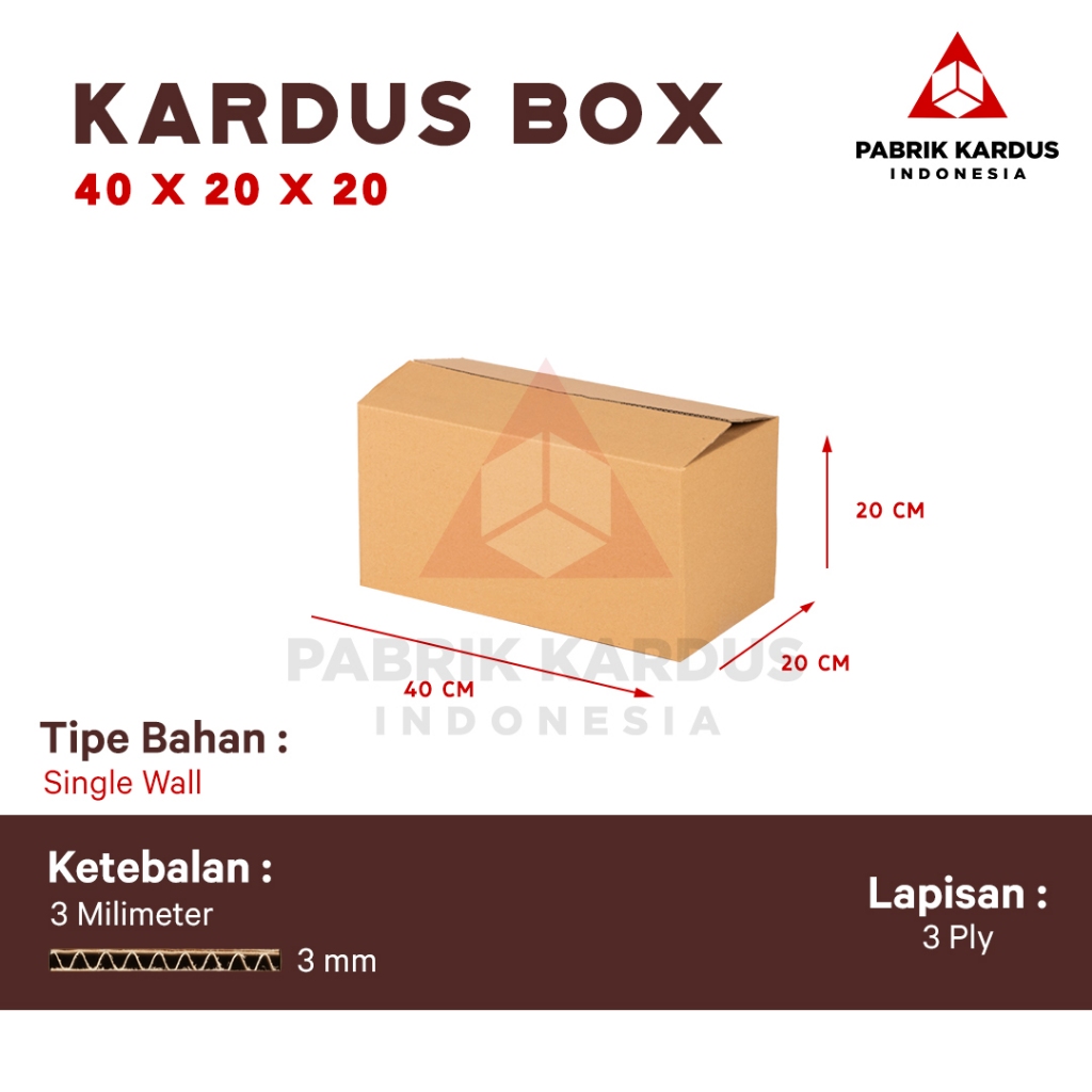 

Pabrik Kardus Box Packing Pindahan Karton Box 40cm x 20cm x 20cm Box Polos