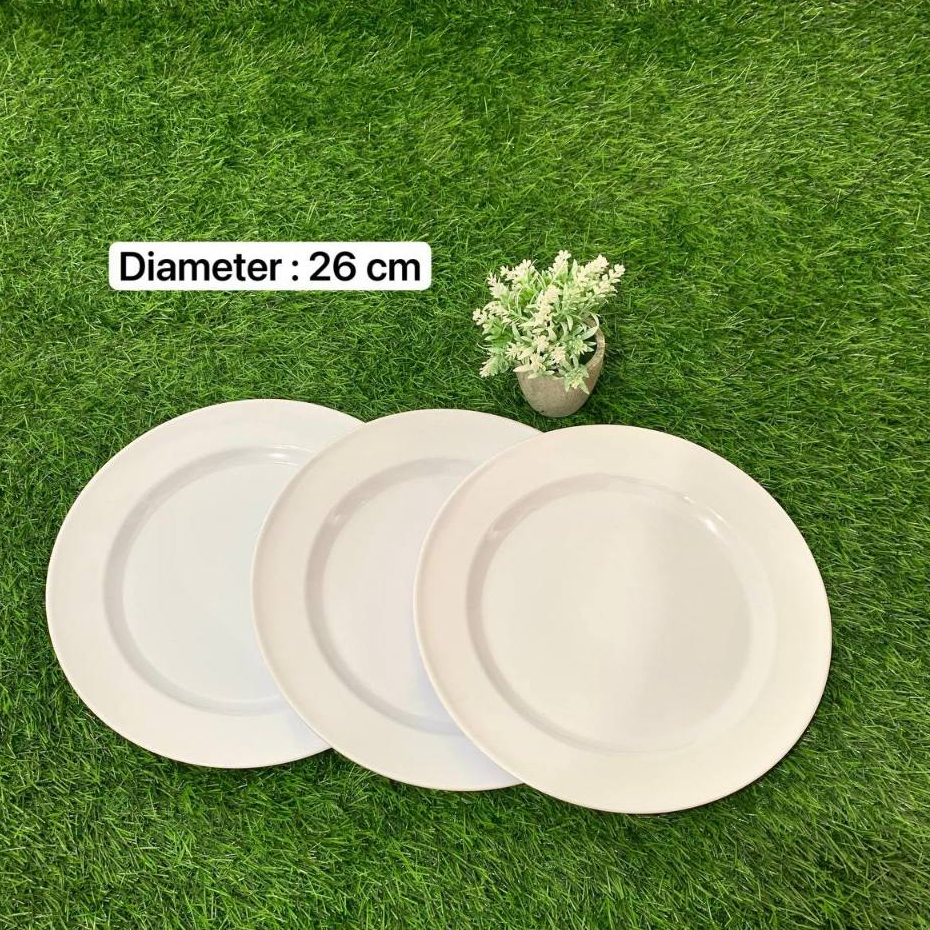 Piring Makan Bulat Polos Putih Semi Melamin 9 Inch BPA FREE