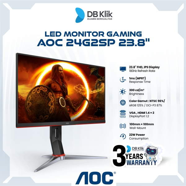 Led Monitor Gaming AOC 24G2SP 23.8" Ips 165Hz Fhd Hdmi Dp Vga - 24G2SP