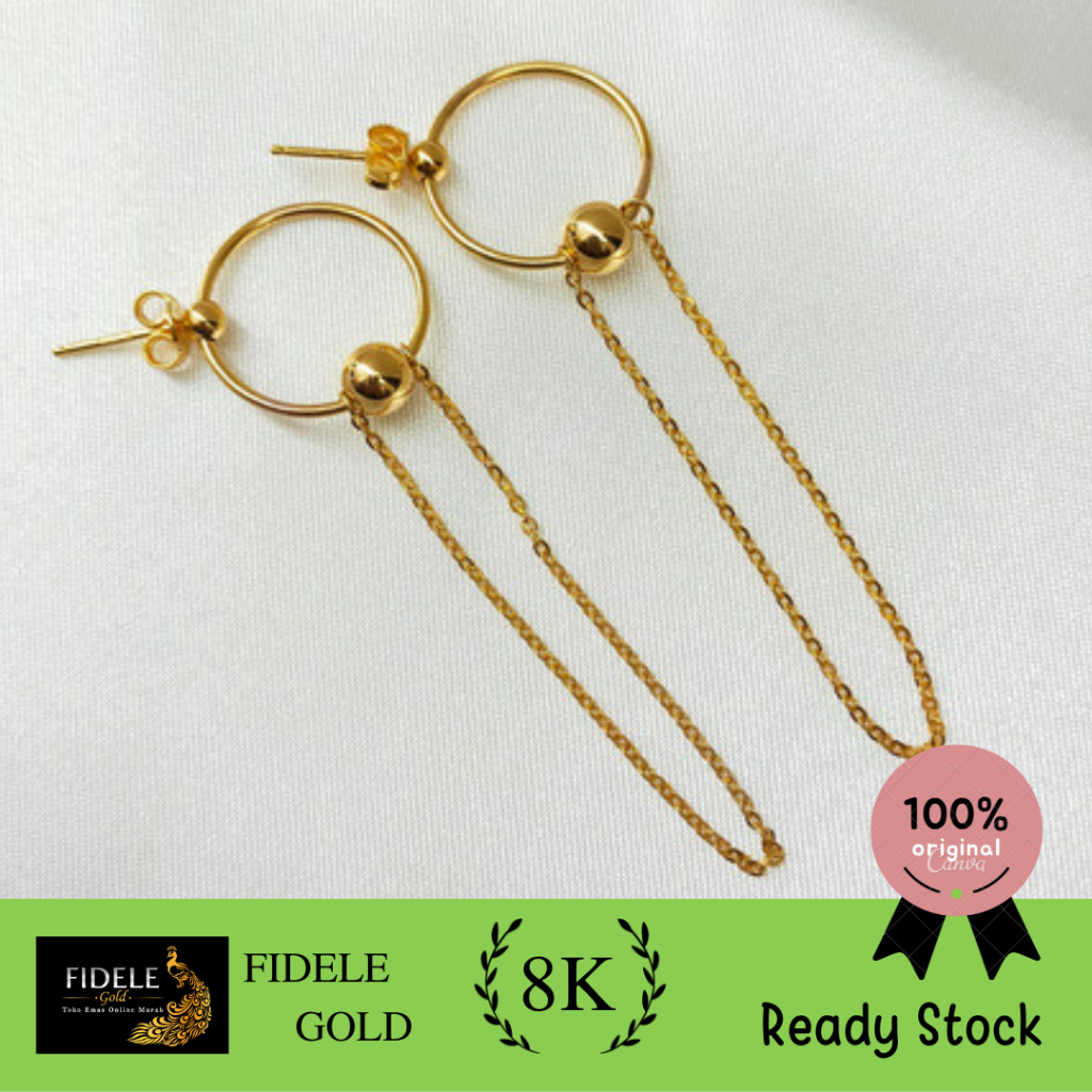 Anting emas hoops loop emas asli 375 ubs kadar muda