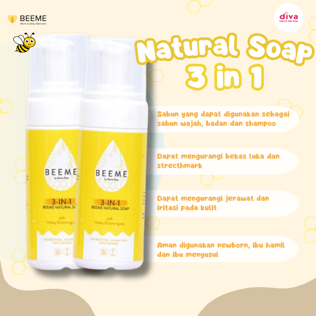 Beeme Natural Soap 3 in 1 with Honey & Lemongrass | SKINCARE IBU DAN ANAK | Mom and Baby Cream