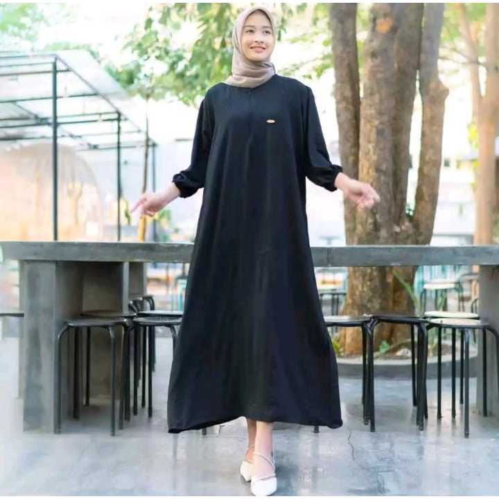 Midi Dress Rinita Baju Gamis Dress Wanita Terbaru Bahan Crinkle Airflow Premium Model Simple Elegan