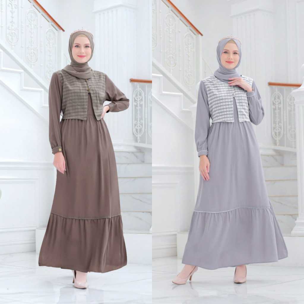 GAMIS KATUN WANITA LAYYIN PEANUT PEWTER GREY ORIGINAL BY SAMARA SILMI FASHION DRESS BAJU BUSANA MUSL