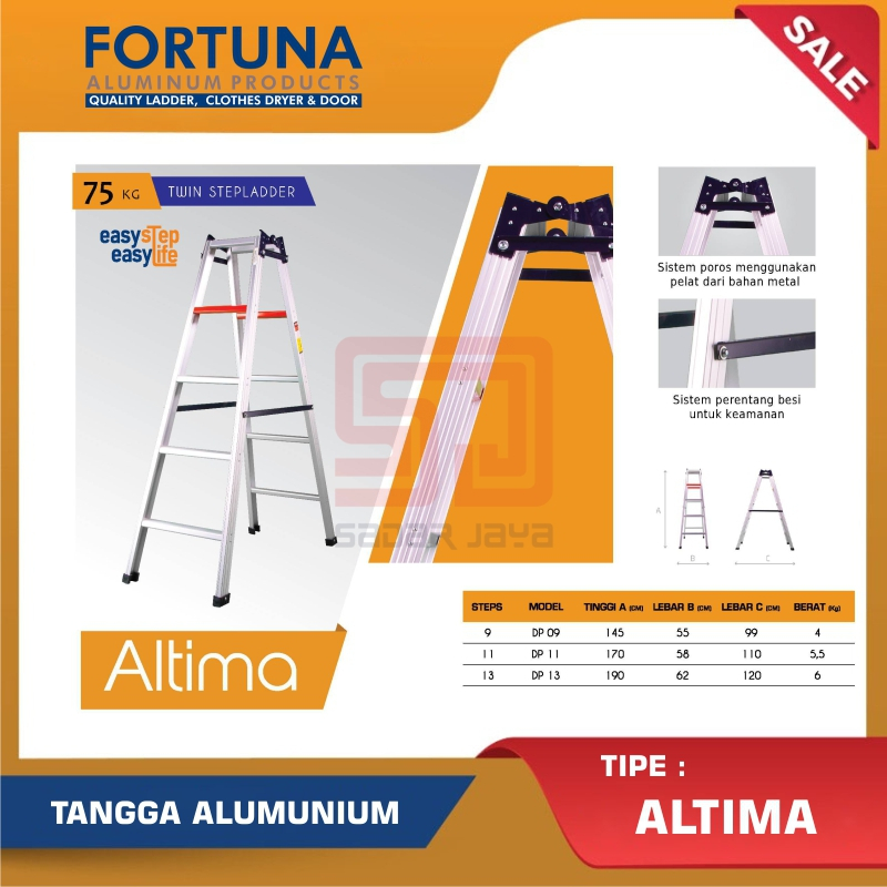 Tangga Lipat Aluminium 1,5 Meter Fortuna Altima DP 09 Tangga Altima Tangga Lipat 150cm Tangga Fortun