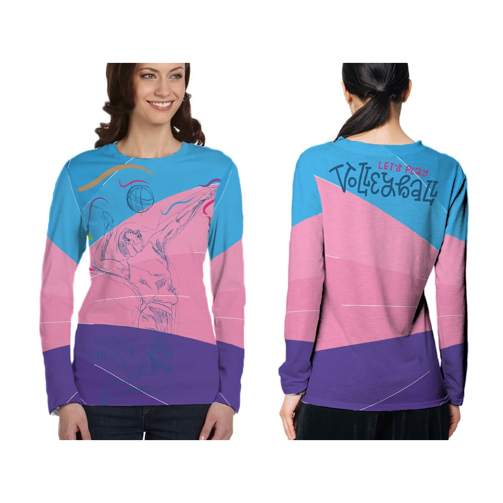 RiaShop - Baju Kaos Jersey Olahraga Volley Ball Wanita Custom Printing Kaos Volley Lengan Panjang