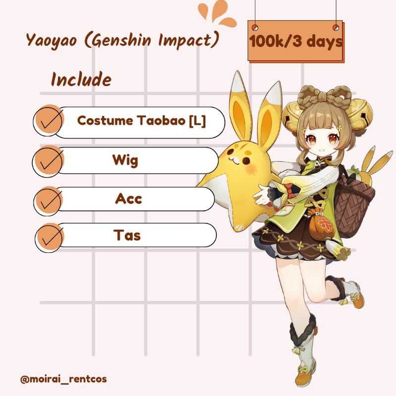 RENTAL COSTUME COSPLAY YAOYAO GENSHIN IMPACT