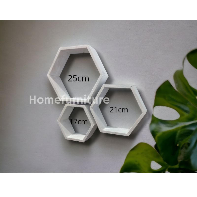 1 SET Rak hexagonal warna PUTIH, rak dinding kayu, rak dinding tempel, rak dinding aesthetic, rak di