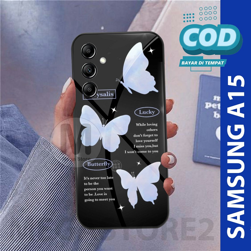 Softcase Kaca Case Samsung A15 2023 Terbaru Motif Butterfly Aesthetic Pelindung Hp Anti Air [MG390]