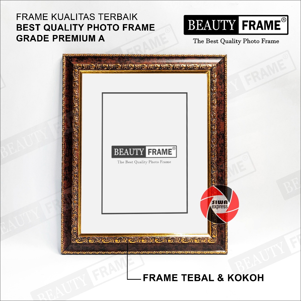 Beauty Frame 10R Motif Ukir Coklat Emas Pigura Bingkai Foto | Best Qaulity Photo Frame Brown gold