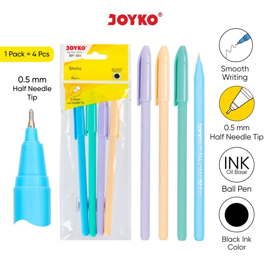 

Ball Pen Pulpen Pena Joyko BP-364 Shota 0.5 mm 1 Pack 4 Pcs