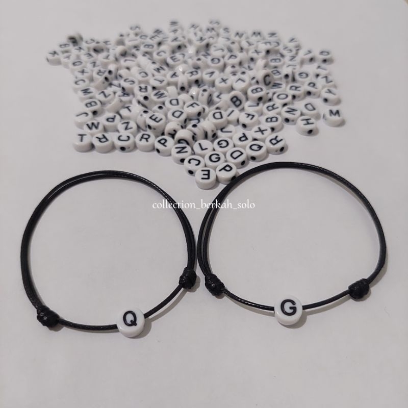 GELANG TALI KOREA 1mm HURUF BULAT PUTIH HURUF HITAM