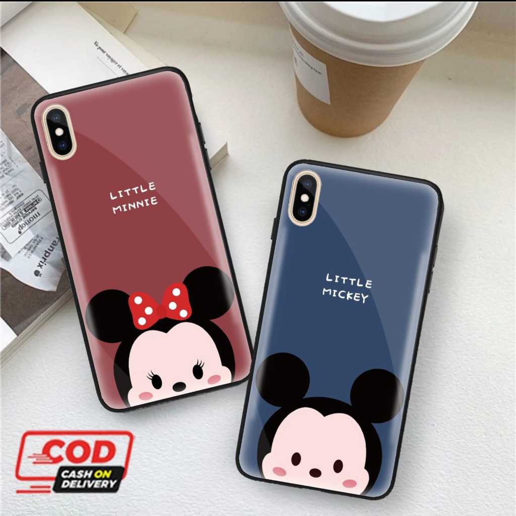 IPHONE 8 , 8+ , X ,  XR , XS , XS MAX PREMIUM SOFT CASE CASING GLASS MOTIF TSUM TSUM MICKEY MOUSE