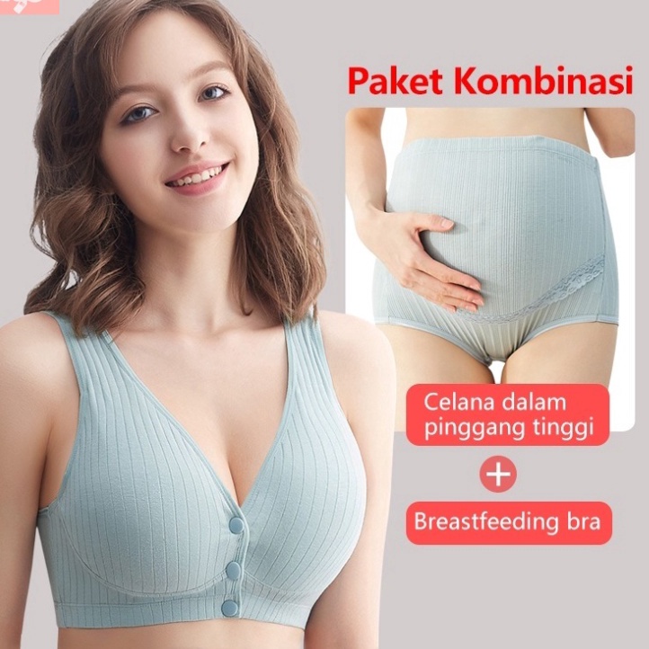 Terbaru Bra Menyusui Jumbo Kancing Depan Tanpa Kawat Katun Nursing Bra Set Pakaian Dalam Depan Gespe