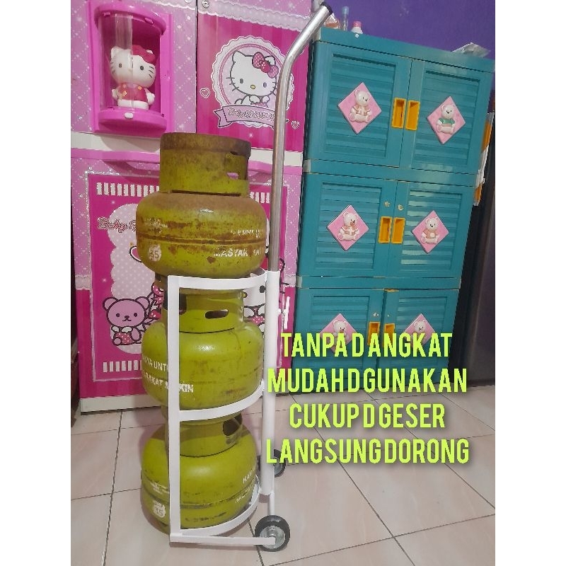D3W TROLLY TANPA D ANGKAT TROLI PRAKTIS TABUNG GAS3KG+GAS TROLY 4SUSUN/RAK GAS 3KG/WHEEL/TROLI RODA