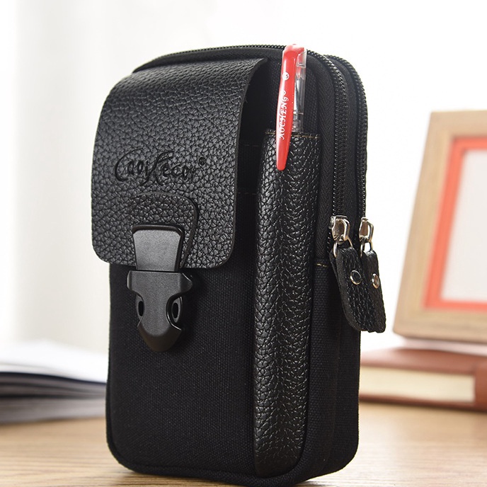 Baru Tas Pinggang Pria Dompet Hp Bahan Kanvas Kulit