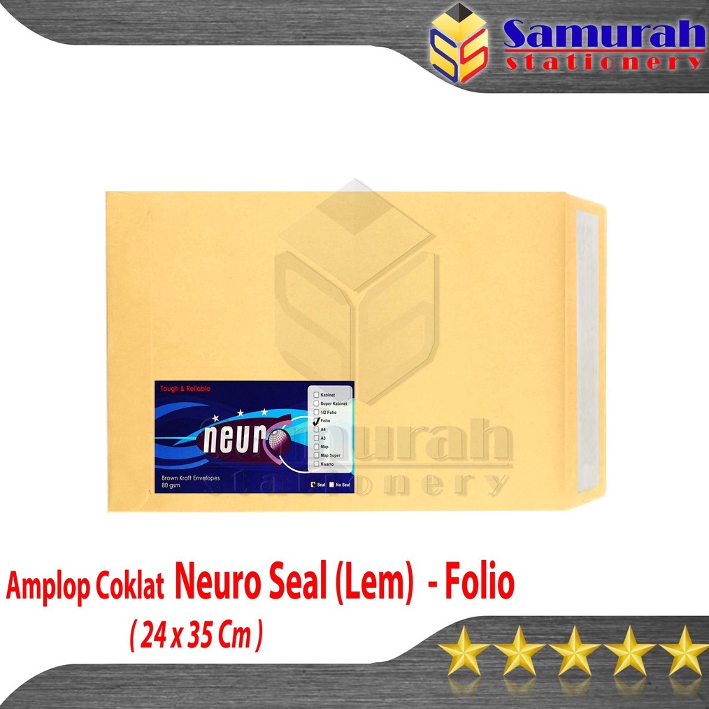 

1212 STOK READY Amplop Kertas Coklat Neuro Ukuran Folio Seal Envelope Dokumen Berkas F4 Lem 24 x 35 cm