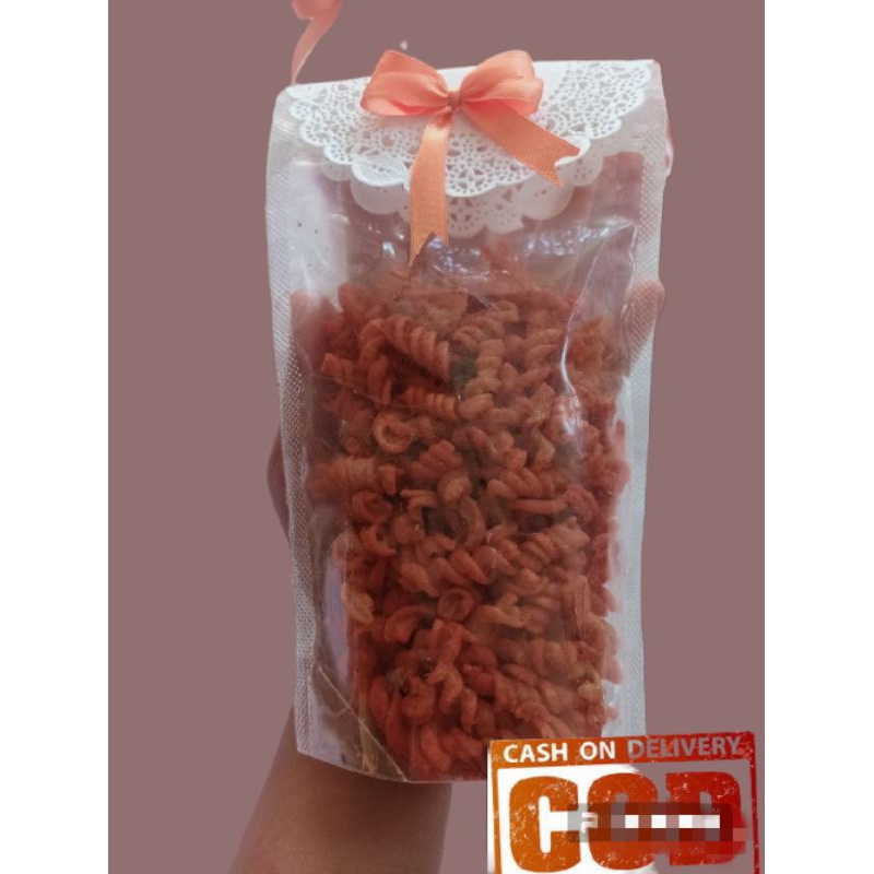 

SNACK CEMILAN MAKARONI MACRONI SPIRAL PEDAS DAUN JERUK 100 GRAM