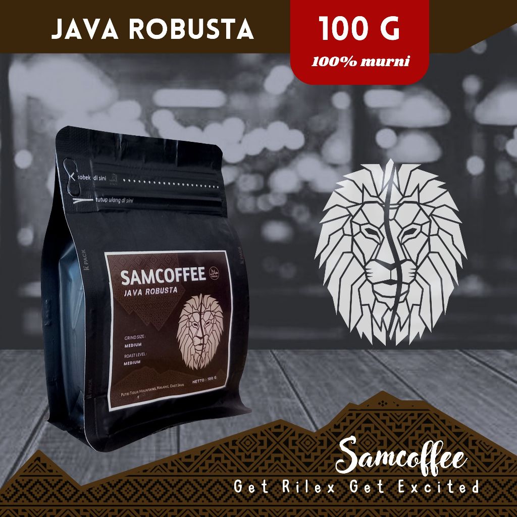 

SAMCOFFEE Kopi Murni Java Robusta 100 gram, Kemasan flat bottom