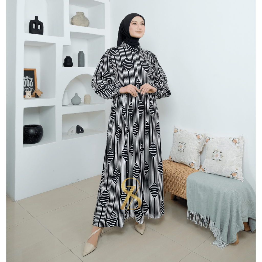 ShirinZein - Gamis Dress Linna Hitam Busui Friendly Motif Terbaru Kondangan Mewah Muslim Wanita Kekinian-4