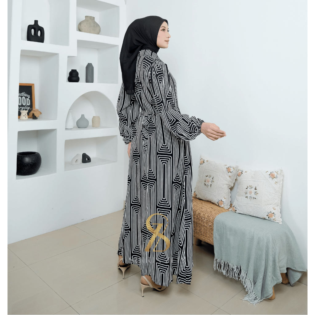 ShirinZein - Gamis Dress Linna Hitam Busui Friendly Motif Terbaru Kondangan Mewah Muslim Wanita Kekinian-6