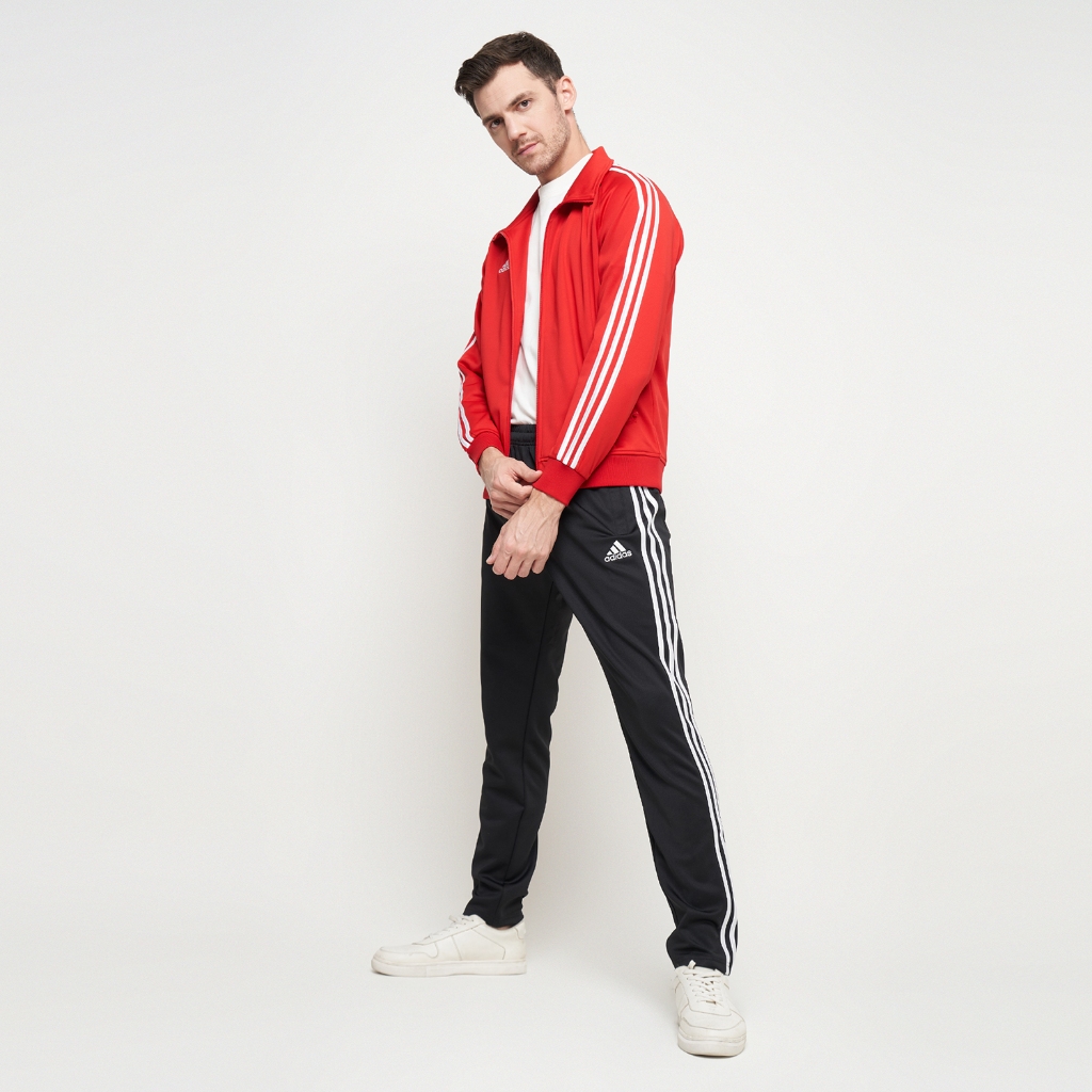 Adidas Unisex Training Suit Set Jacket Pants TR10030M Black Red - Jaket Celana Merah Hitam Set