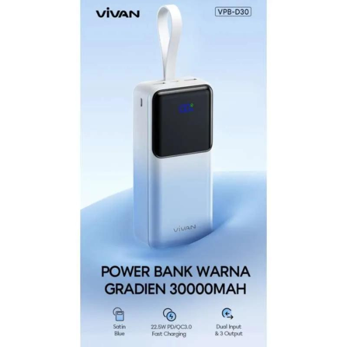 Powerbank Vivan D30 30000mAh 2 Input & 3 Output Fast Charging