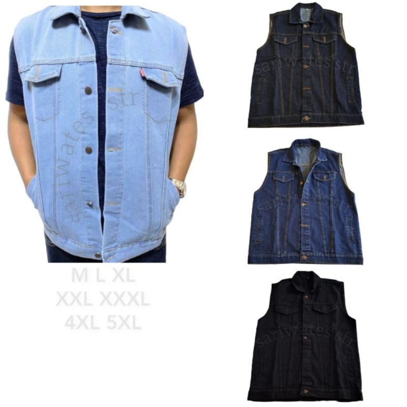 Rompi Jeans Jumbo Pria Jaket Denim Vest Bigsize SSDEEP Dark Blitz XXL XXXL XXXXL XXXXXL XXXXXL