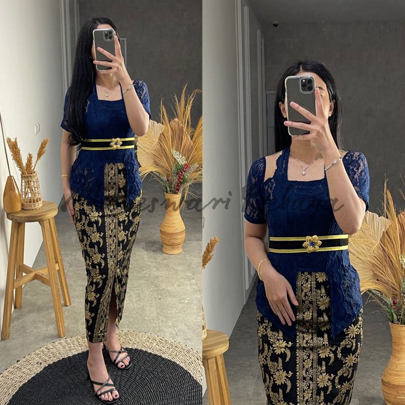 Kebaya Bali Set Brukat Modif Bali Navy
