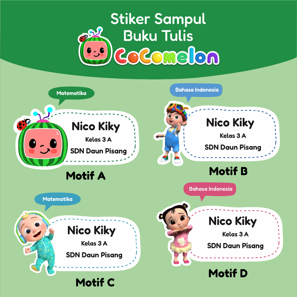 

Stiker nama custom sampul buku Tulis/pelajaran Gambar Animasi