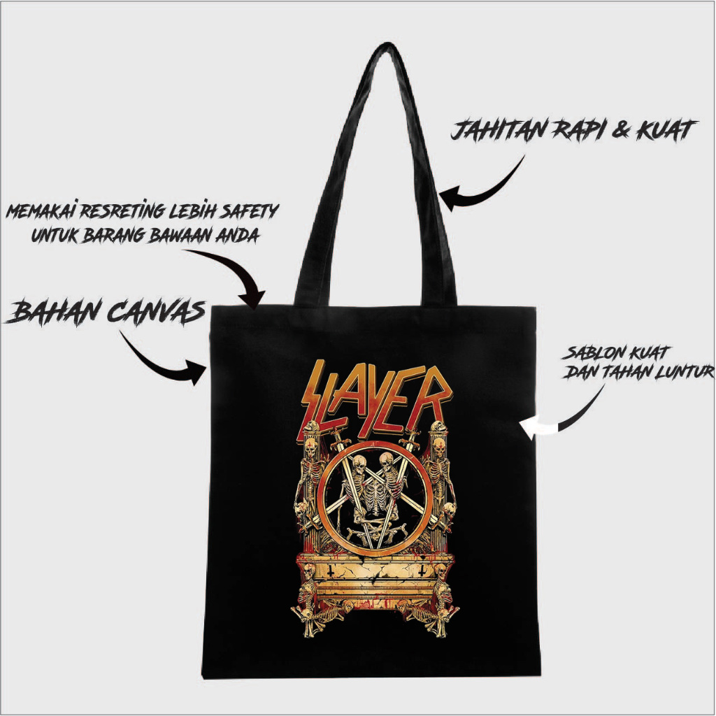 TOTEBAG SLAYER BAHAN CANVAS DRILL TEBAL /  TOTEBAG BAND SLAYER / TOTEBAG MUSIC SERINGAI