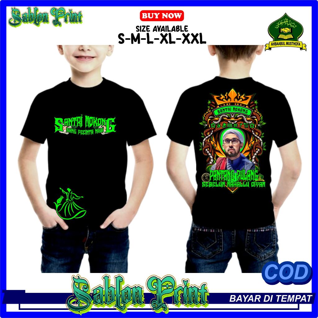 kaos anak az zahir santri mokong special edition az zahir bahan 100% conton combed 30 s premium high