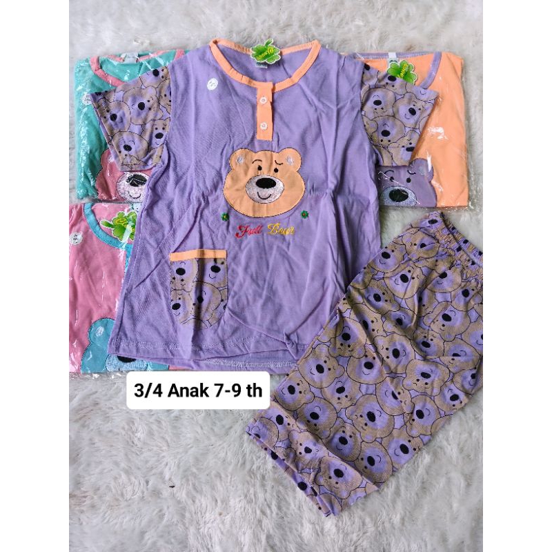 Baju Tidur Anak Perempuan 3/4 Celana Pendek usia 7-9 tahun | Babydoll Anak Cewek 3/4 Pendek