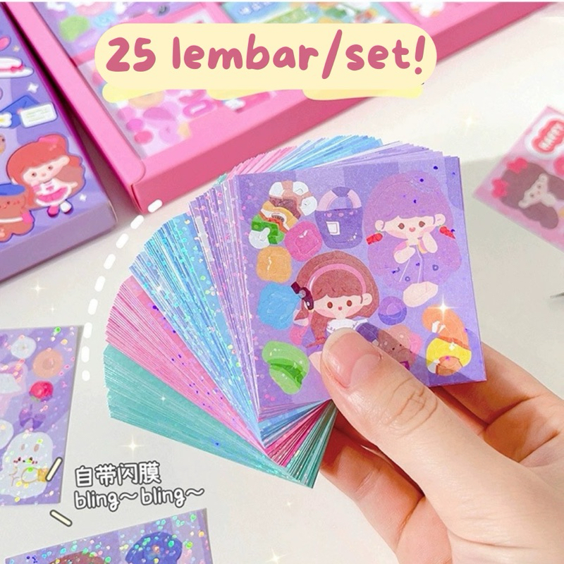 

[25 LEMBAR / SET] Ringo Stuff - 25pcs/set Sticker Sheet Stiker Motif Bunny Rabbit Kelinci Beruang Teddy Bear Little Girl Cute Food Cake Buku Journaling Journal Buku Dekorasi PC Photocard Korea K-Pop Import Karakter Lucu Warna Warni Pastel Bling Glitteru