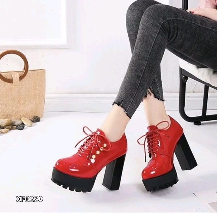 AMIINA BOOTS HIGH HEELS BLOCK BOQUE STYLE KOREA XF3228