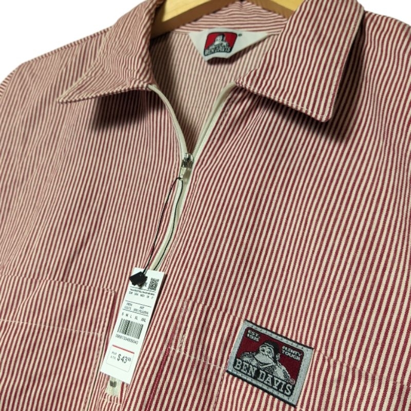 Kemeja Ben Davis Workshirt Hickory Red Half Zip Like New Size L fit XL