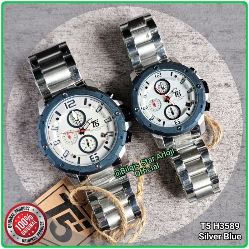 Jam Tangan Couple Murah T5 H3589 Rantai Silver (Model Ac 6410) Sepasang Original