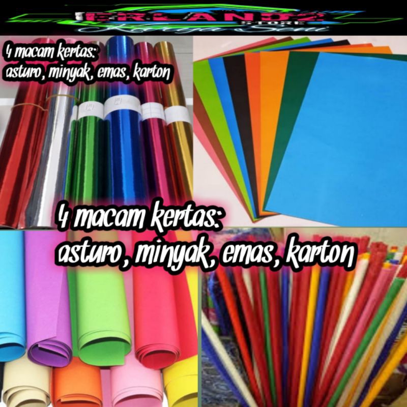 kertas kado asturo karton minyak emas paket lengkap