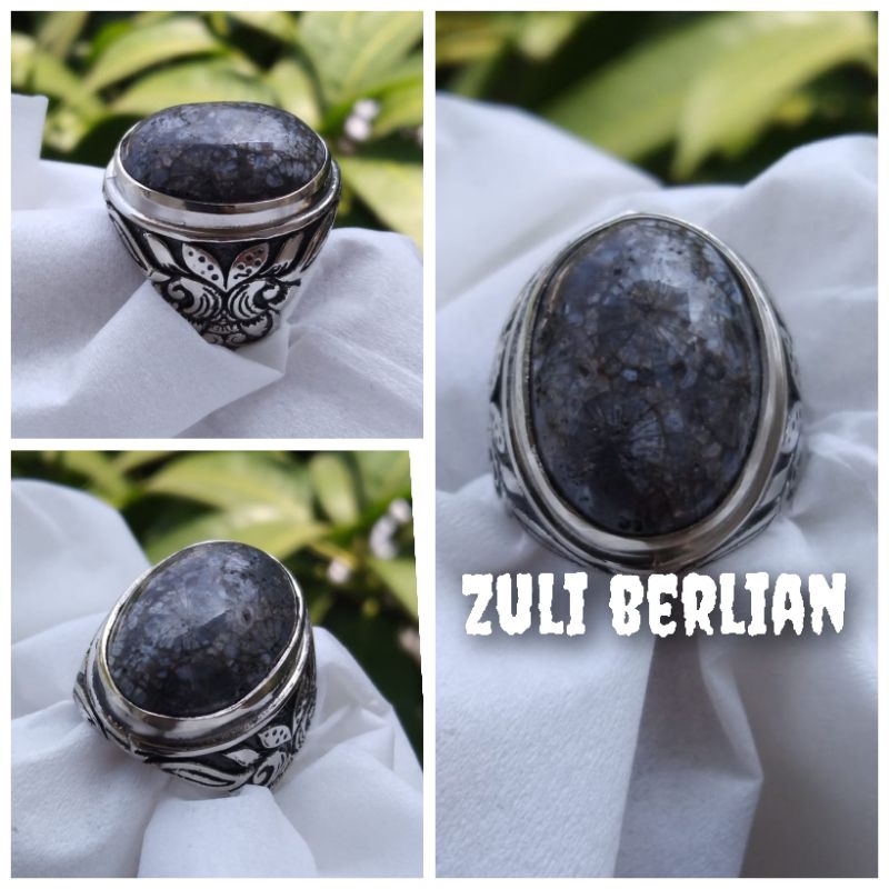 Natural cincin batu akik teratai hitam