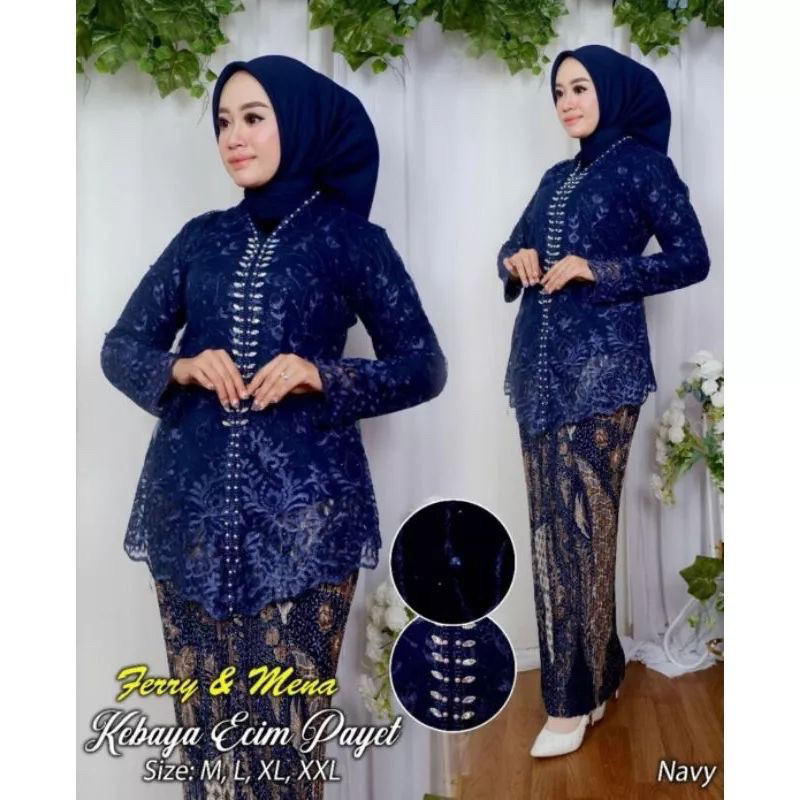 SETELAN KEBAYA TILLE ENCIM PAYET + ROK PLISKET BATIK DEWASA PANJANG / BAJU KEBAYA WANITA MUSLIM MODE