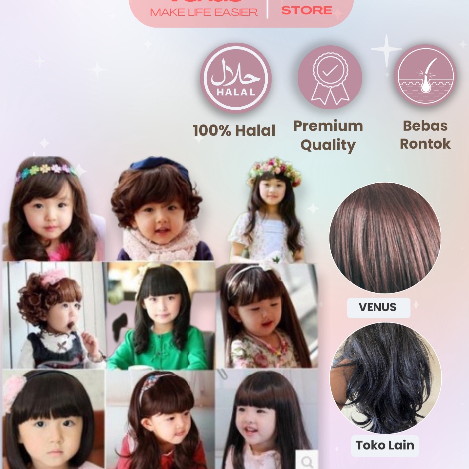 Termurah VENUSJKT  Wig Rambut TEBAL Palsu Anak Perempuan  Wig Anak Panjang Pendek Bergelombang  Akse