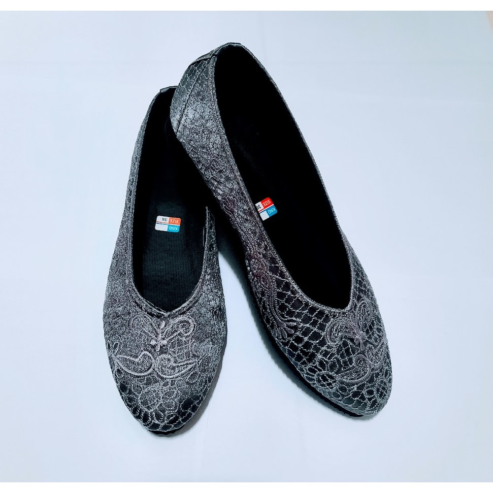 etnik fashion sepatu wanita santai trepes teplek flat slip on bordir murah terbaru polos abu