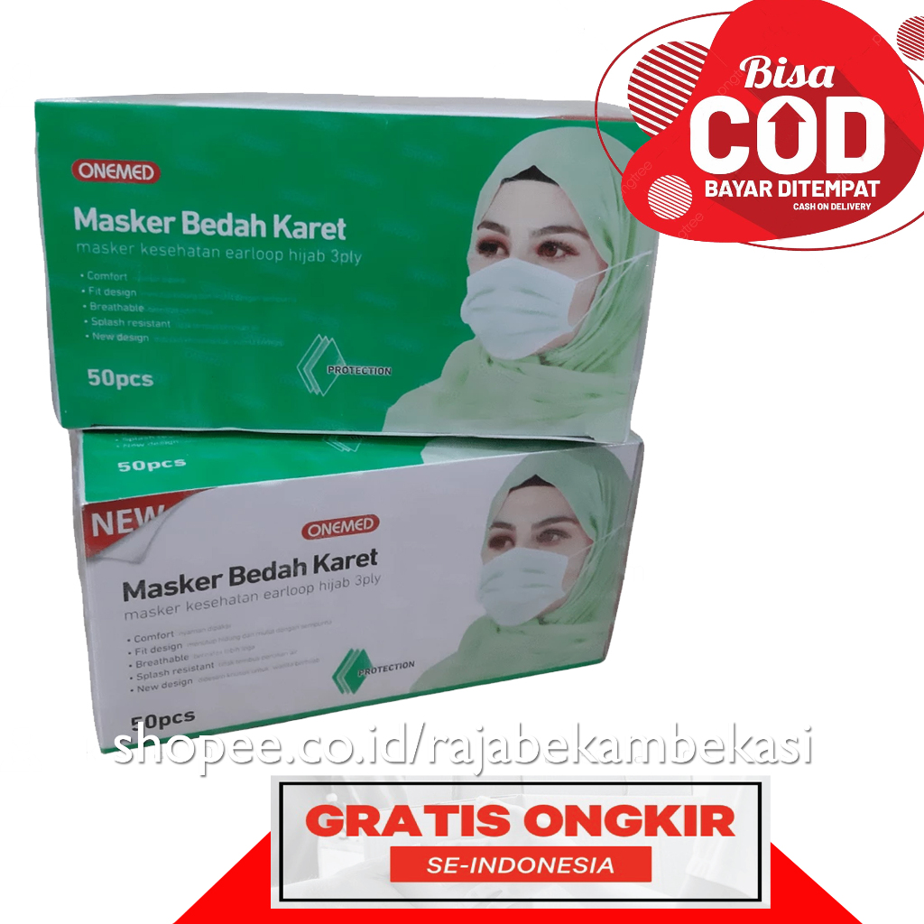 Masker Hijab Onemed Warna Hijau / Masker Headloop Hijau / Masker Jilbab Hijau Onemed