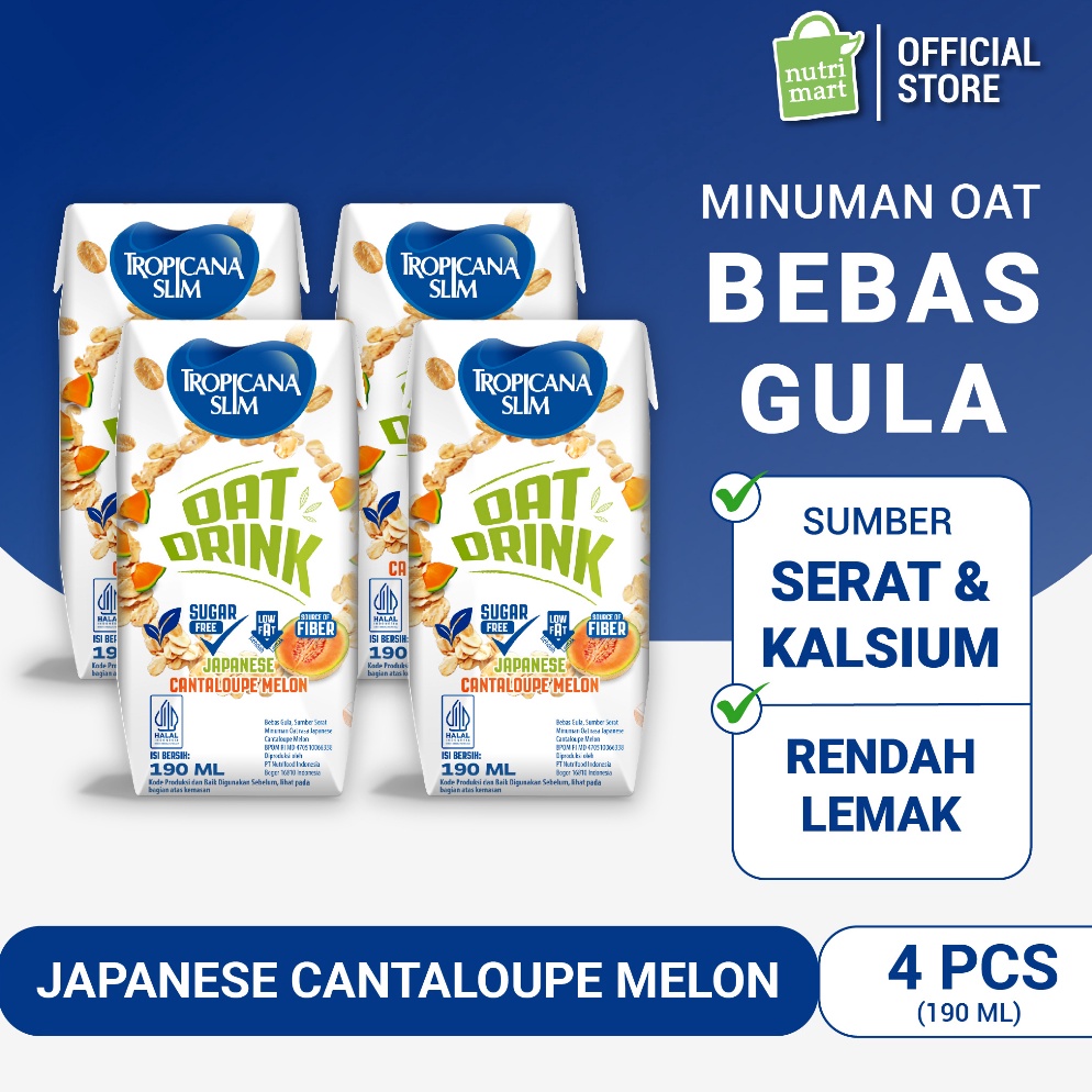 

RBFG8 4 Pack Tropicana Slim Oat Drink Japanese Cantaloupe Melon 19 ml RTD Minuman Oat Vegan Plant Based Bebas Gula 34