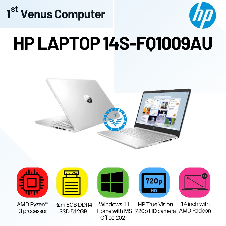 Laptop HP 14s-fq1009au Ryzen 3-5300U 512Gb SSD 8Gb Win11 + OHS