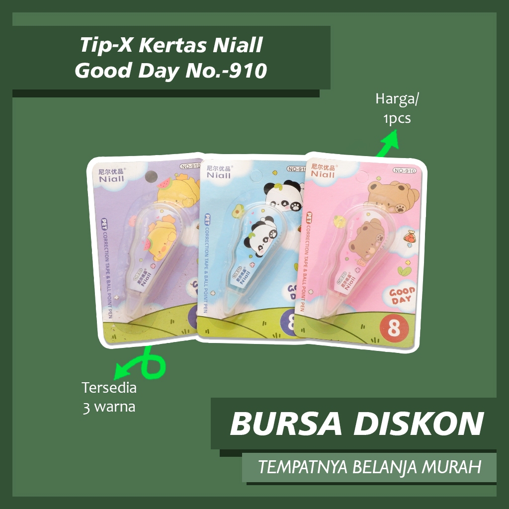 

Tip-X Kertas Niall Good Day No.-910 Correction Tape Roll Tipex Tip x Tip-ex Pita Penghapus Pulpen