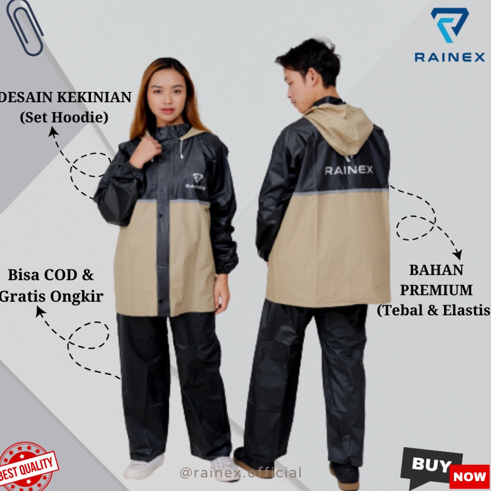 el Baru JAS HUJAN SET HOODIE PREMIUM QUALITY BY RAINEX RAINCOAT Pria  Wanita Anti RembesDesain Brand