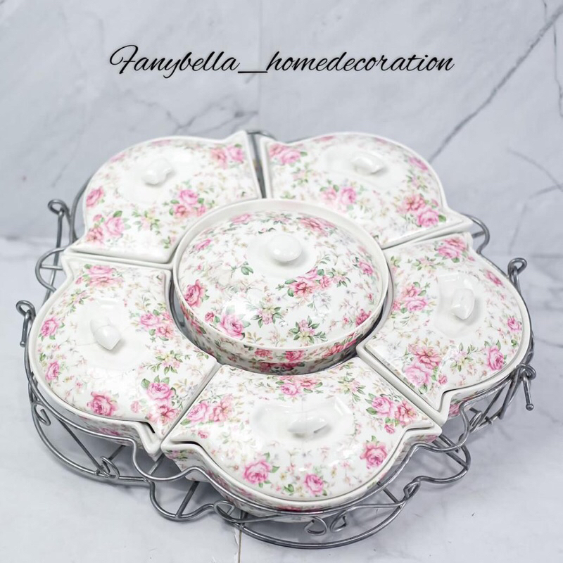Prasmanan set Keramik Mewah Full Shabby Chic Bunga Pink Import QUEEN ROSE| FANYBELLA