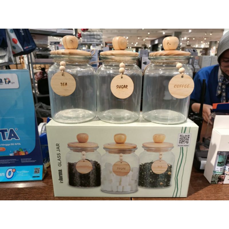 Toples kopi gula teh informa/toples aesthetic informa/informa 950ml set 3pcs cheren stoples kaca