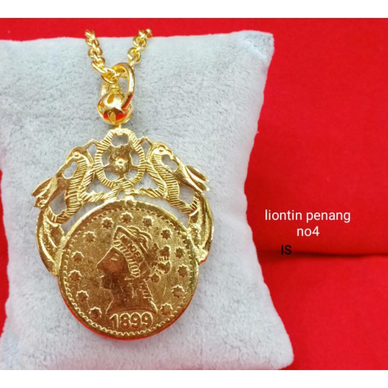 kalung  liontin pound/koin lapis emas panjang ramtai 50cm