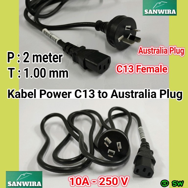 Kabel Power C13 to Australia Plug 10A 250V / Cable Power C13 250 V - 10 A / Kabel AC Cord C-13 ke Pl